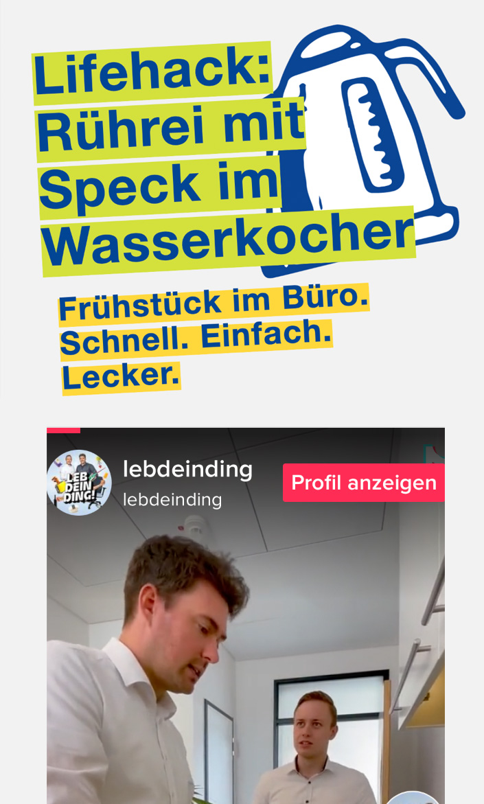 Lifehack Rührei mit Speck im Wasserkocher - LebDeinDing.De - TikTok-Kampangne - Frese & Wolff