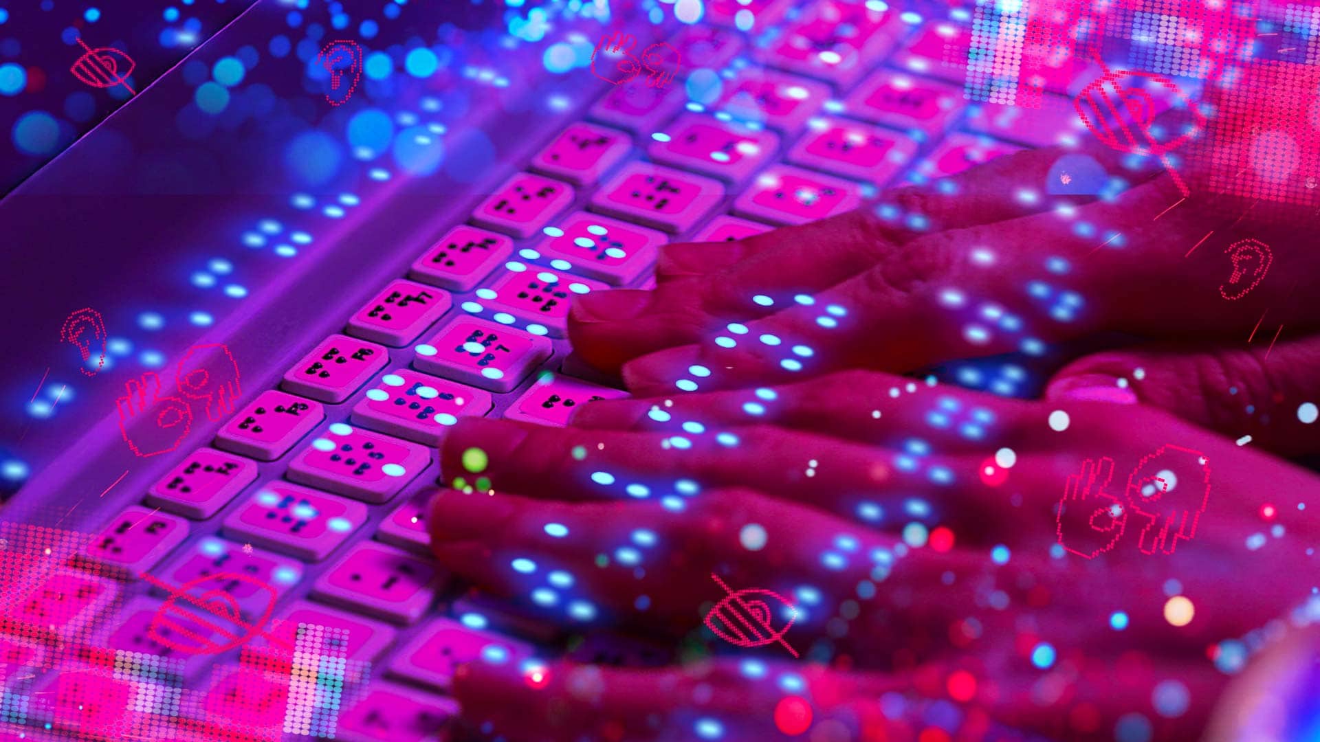 Werbeagentur Frese & Wolff, Foto einer Tastatur für Blinde mit Händen, die die Tastatur bedienen