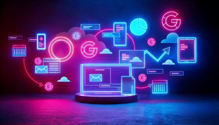 Werbeagentur Frese & Wolff Grafik mit verschiedenen bunten Computer Displays