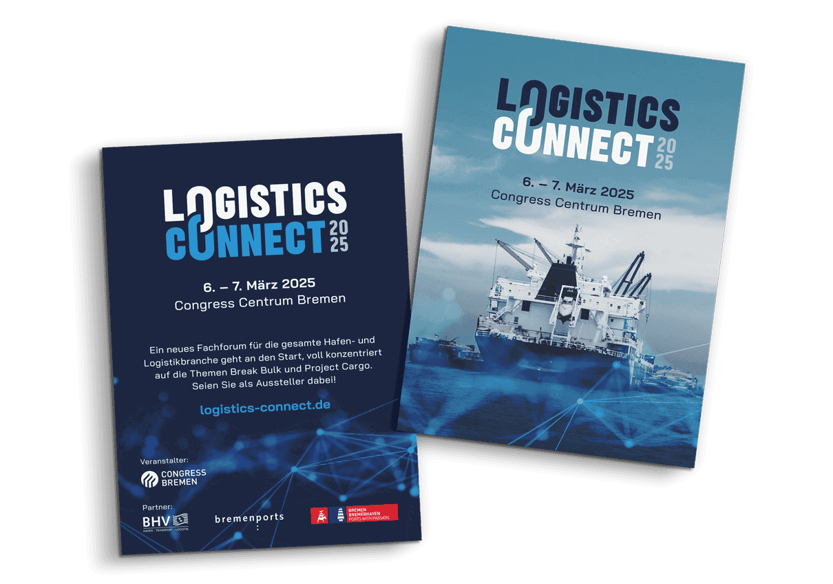 Postkarte im Look des Corporate Designs der Veranstaltung LogisticsConnect