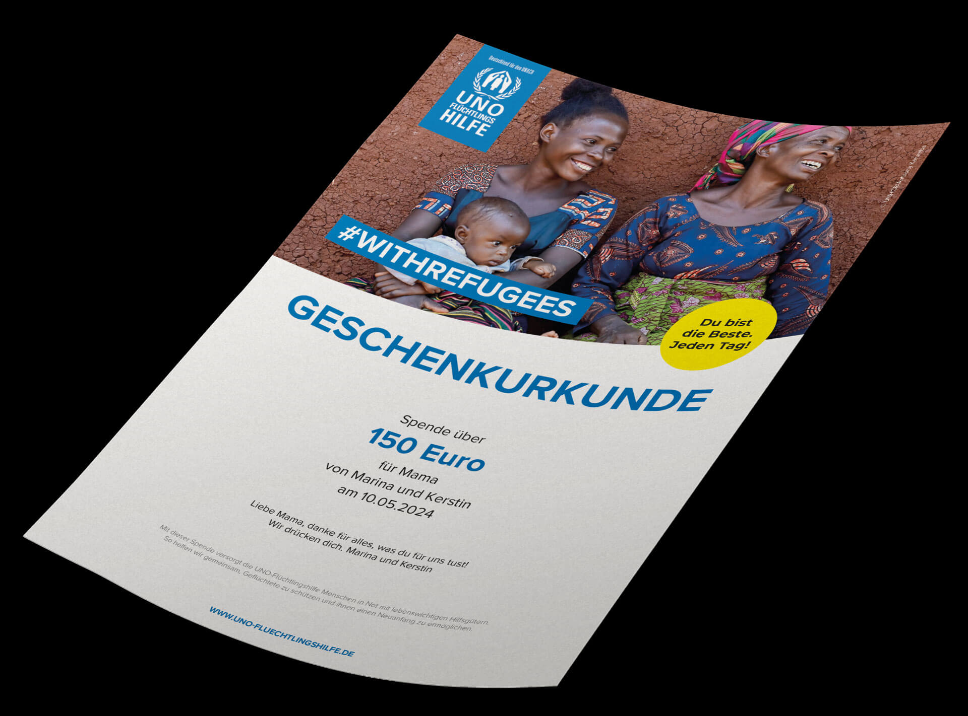 UNO Flüchtlingshilfe Geschenkurkunde