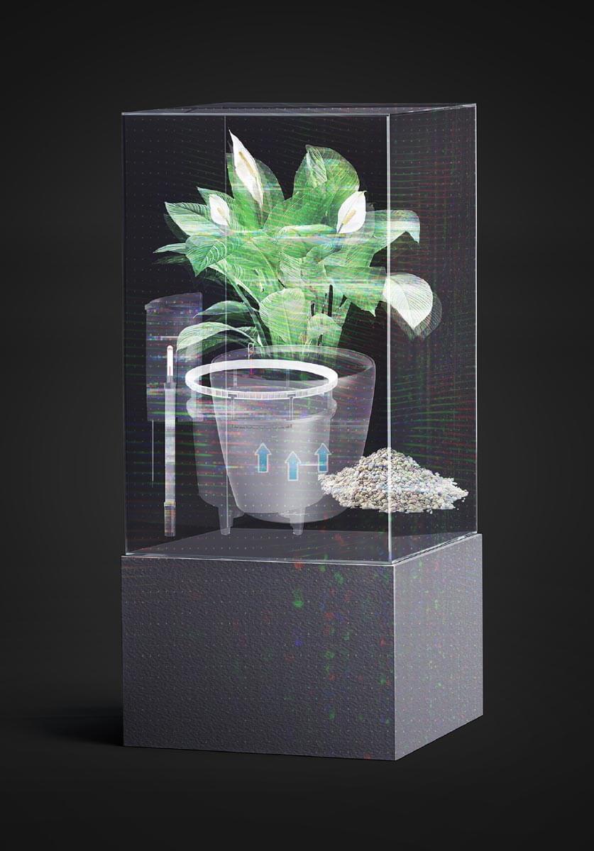Vitrine mit 3D Visualisierung der Lechuza Bewässerungstechnik